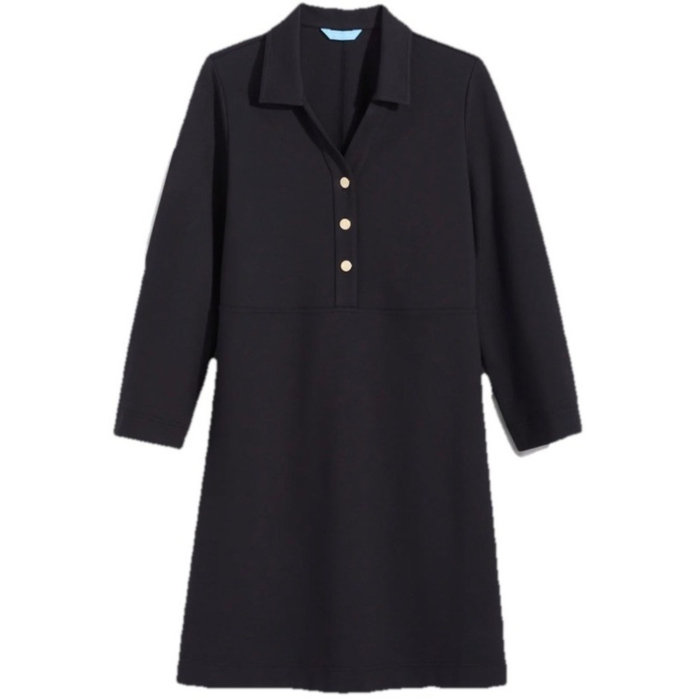 Draper James Lyla Dress Black M Long Sleeve Ponte Pullover 3 Button Front - Picture 5 of 8